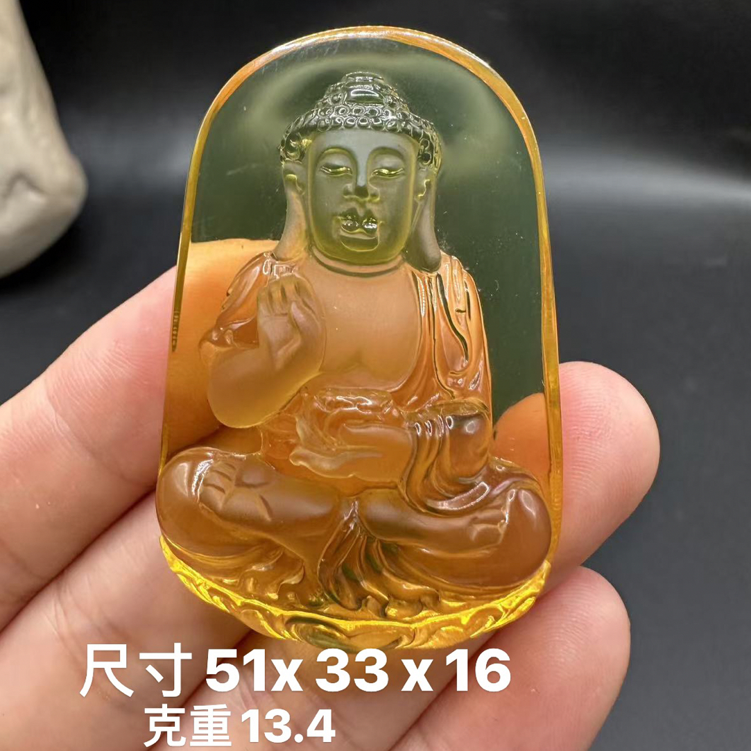 缅甸天然琥珀蓝珀牌子阿弥陀佛吊坠
