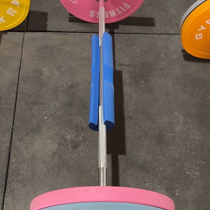 全新马卡龙42公斤粉蓝杠铃套餐送卡扣护肩