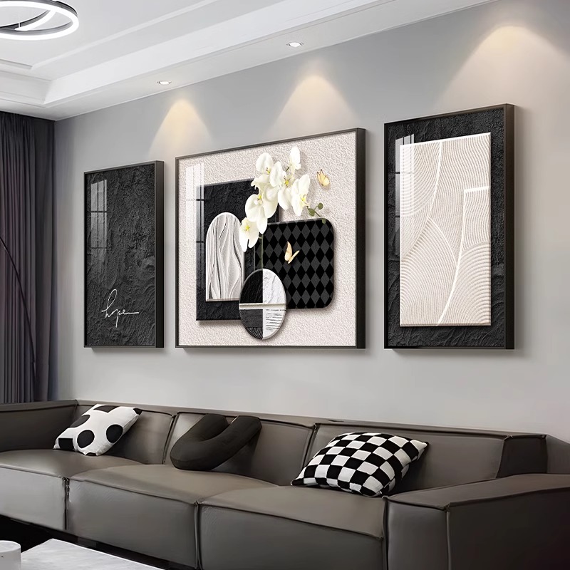 简约现代客厅装饰画轻奢高级感法式沙发背景墙挂画抽象大气三联画