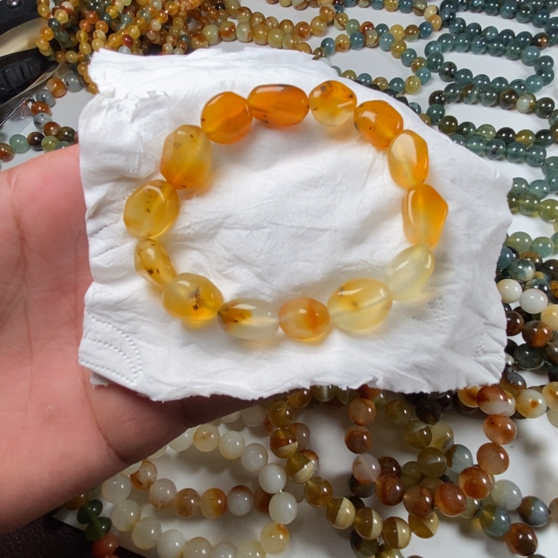 蛇纹石玉未镶嵌手链花玉随型桂花糕手串无科技