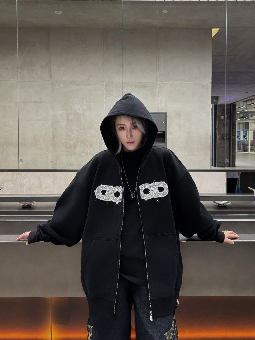 GOODBRAND 25FW地图亮片基础LOGO连帽卫衣拉链开衫外套男女同款潮