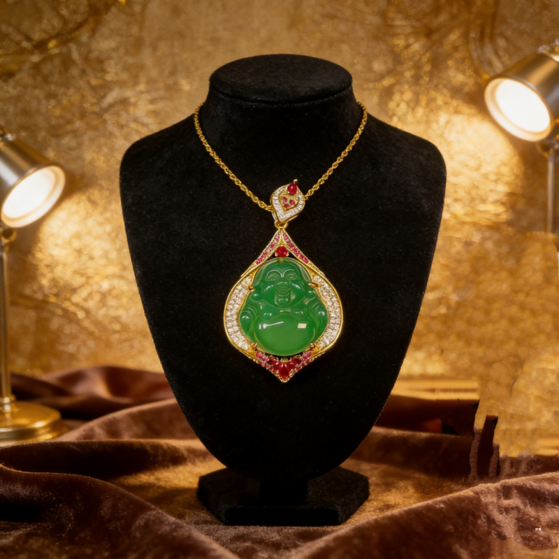 W24-天然  高端  大气   -时尚  绿玉髓 吊坠-配链子(多样性发其