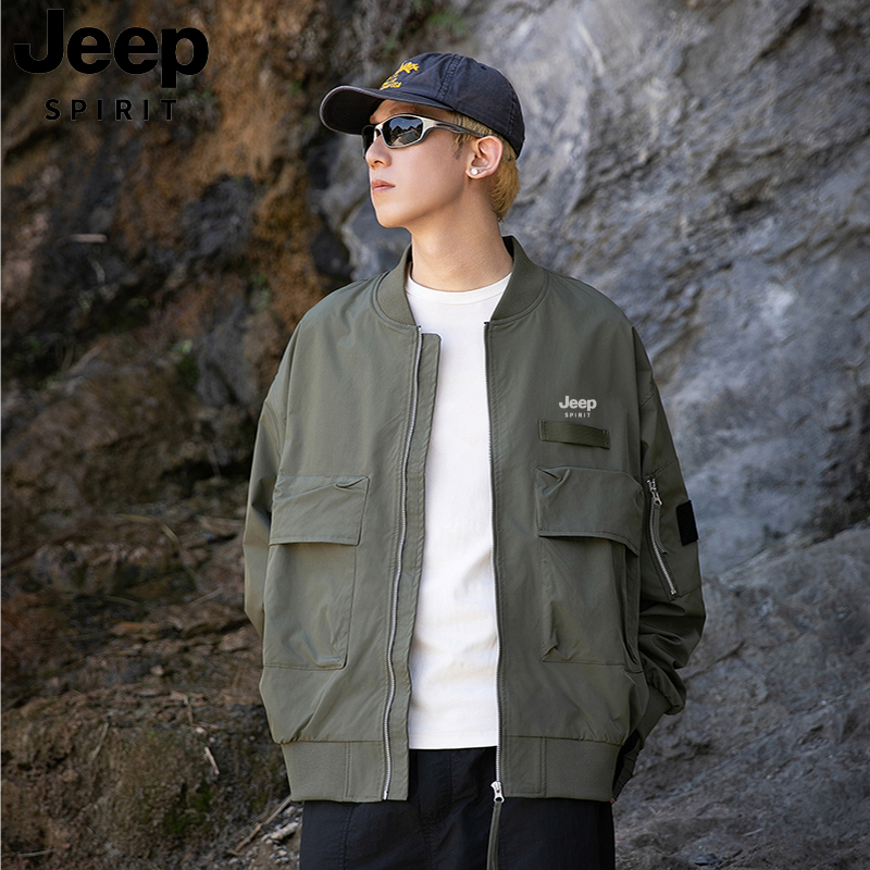 JEEPSPIRIT秋季新款宽松棒球领情侣款男夹克男装防风潮流飞行夹克