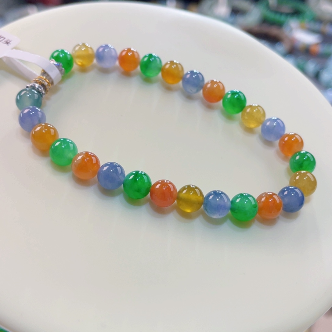 未镶嵌手链翡翠卡6冰彩虹，巨艳