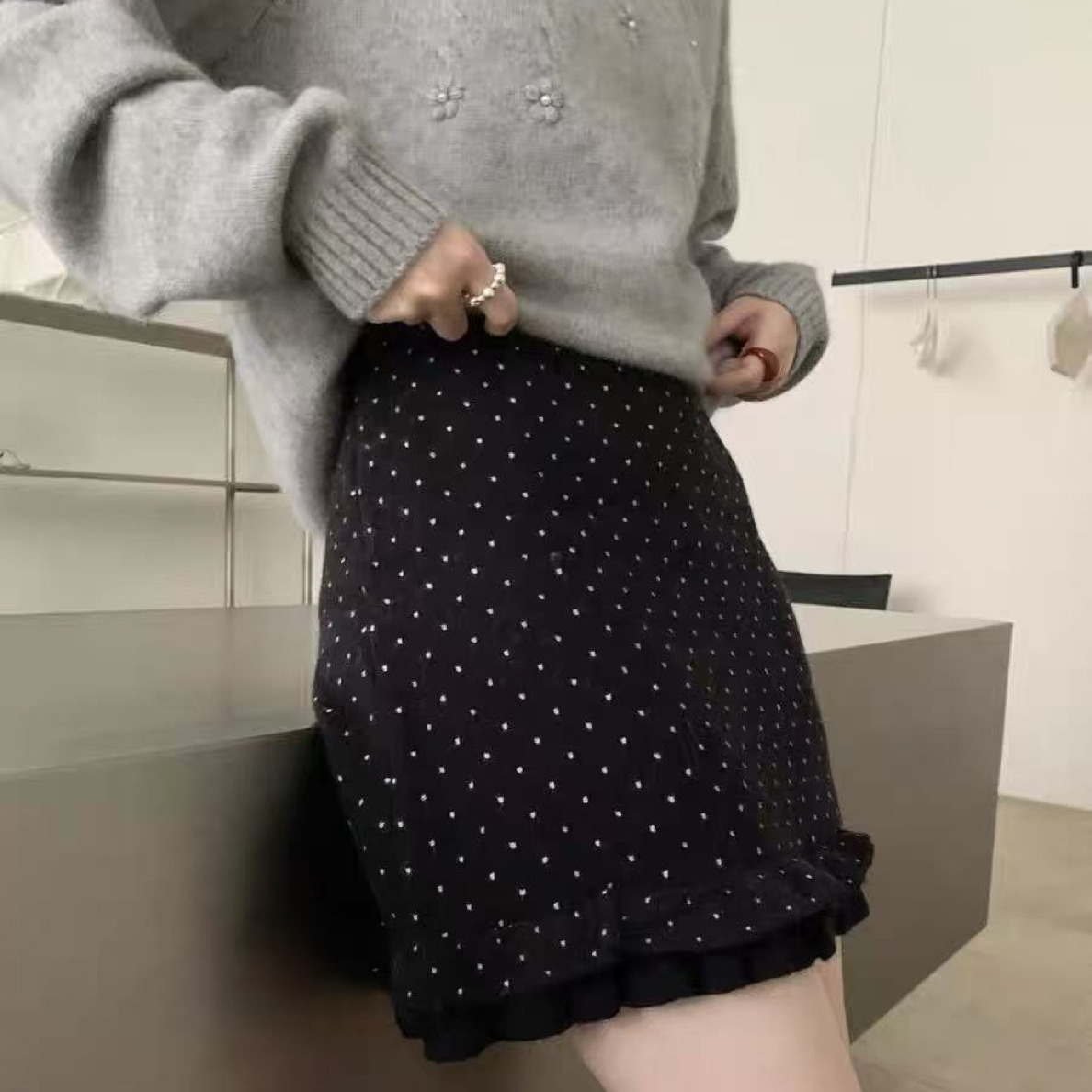 大象@50368 洋洋自留～韩系百搭波点花边半身裙 （裙长38  s腰围64）