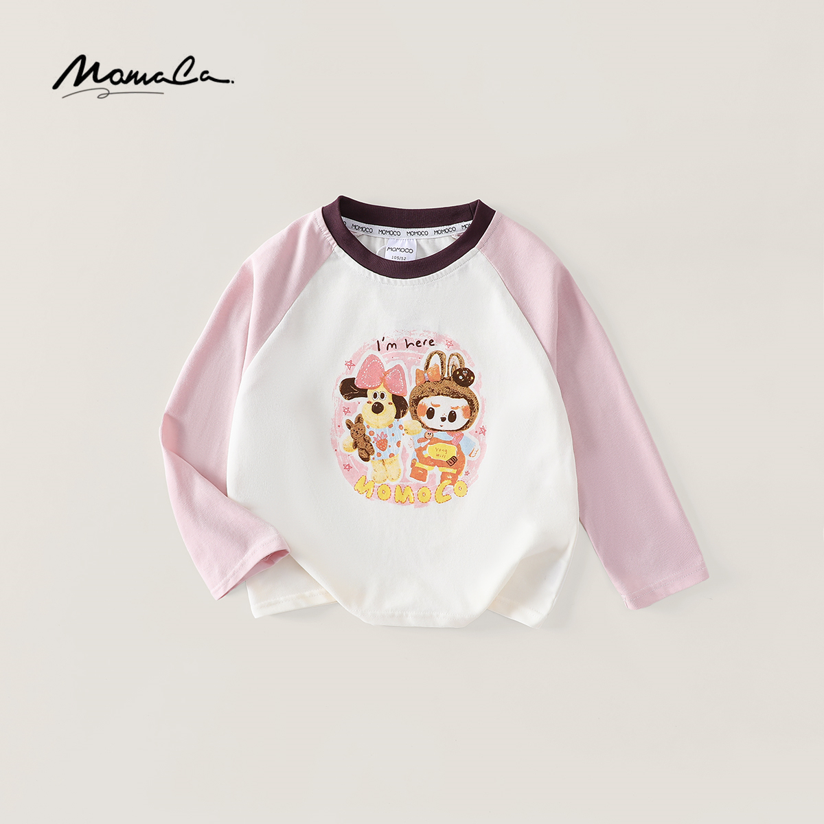 MOMOCO女童秋季儿童时尚可爱童趣啦兔兔印花插肩袖T恤77730235030