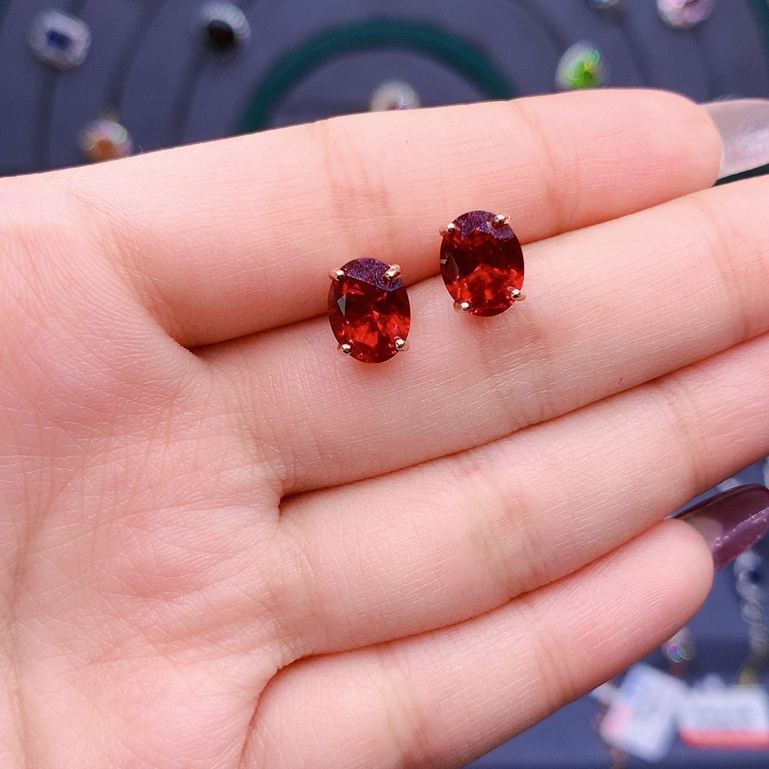 红宝石耳饰银S925镶嵌