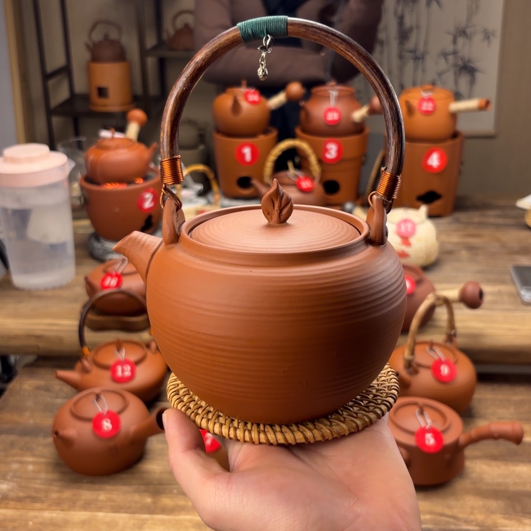 煮水煮茶甘甜 潮州砂铫壶 搭藤垫
