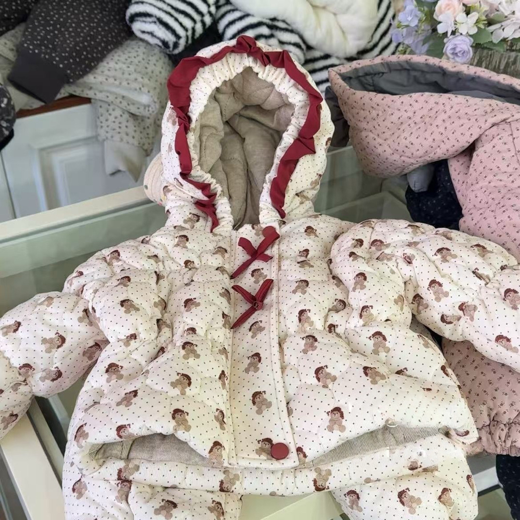 女童家居服套装2025冬季新款女宝宝卡通甜美加绒加厚洋气棉服夹棉