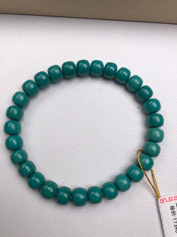 湖北十堰文鹏精品原矿绿松石老型单圈手串高瓷男女款手工无优化