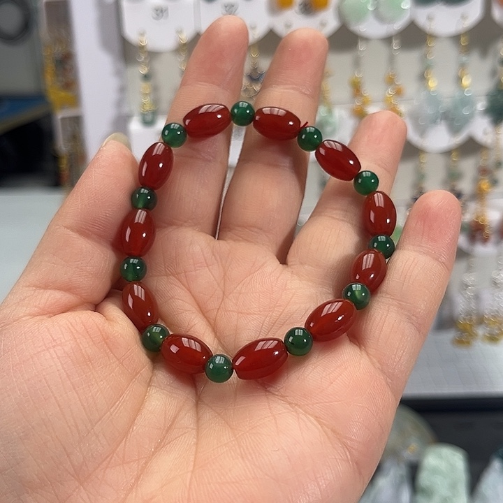 翡翠银S925镶嵌耳饰手串