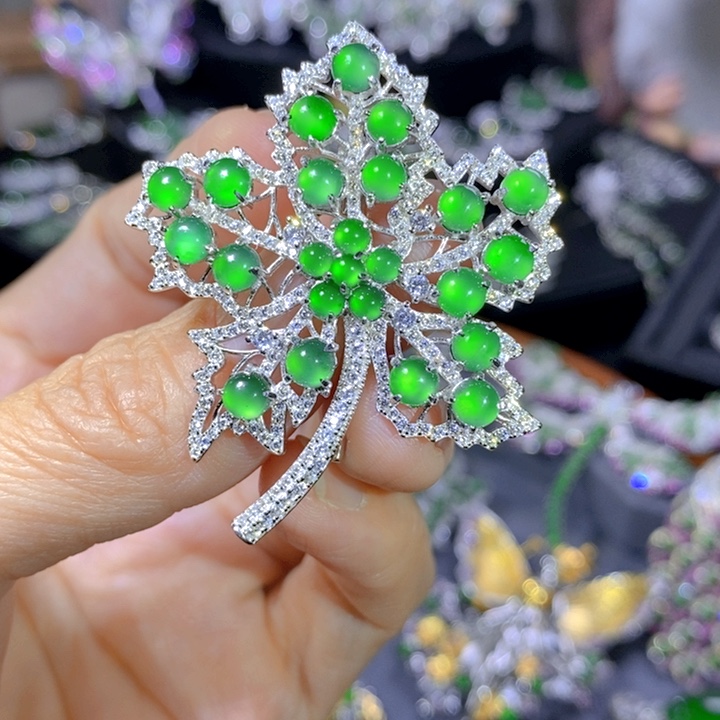 翡翠戒指银S925镶嵌天然翡翠