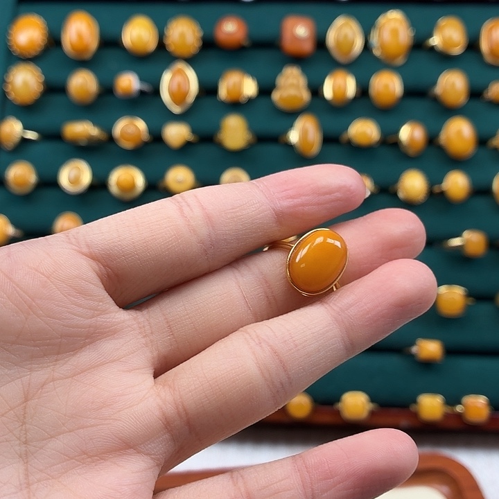 琥珀银S925镶嵌戒指