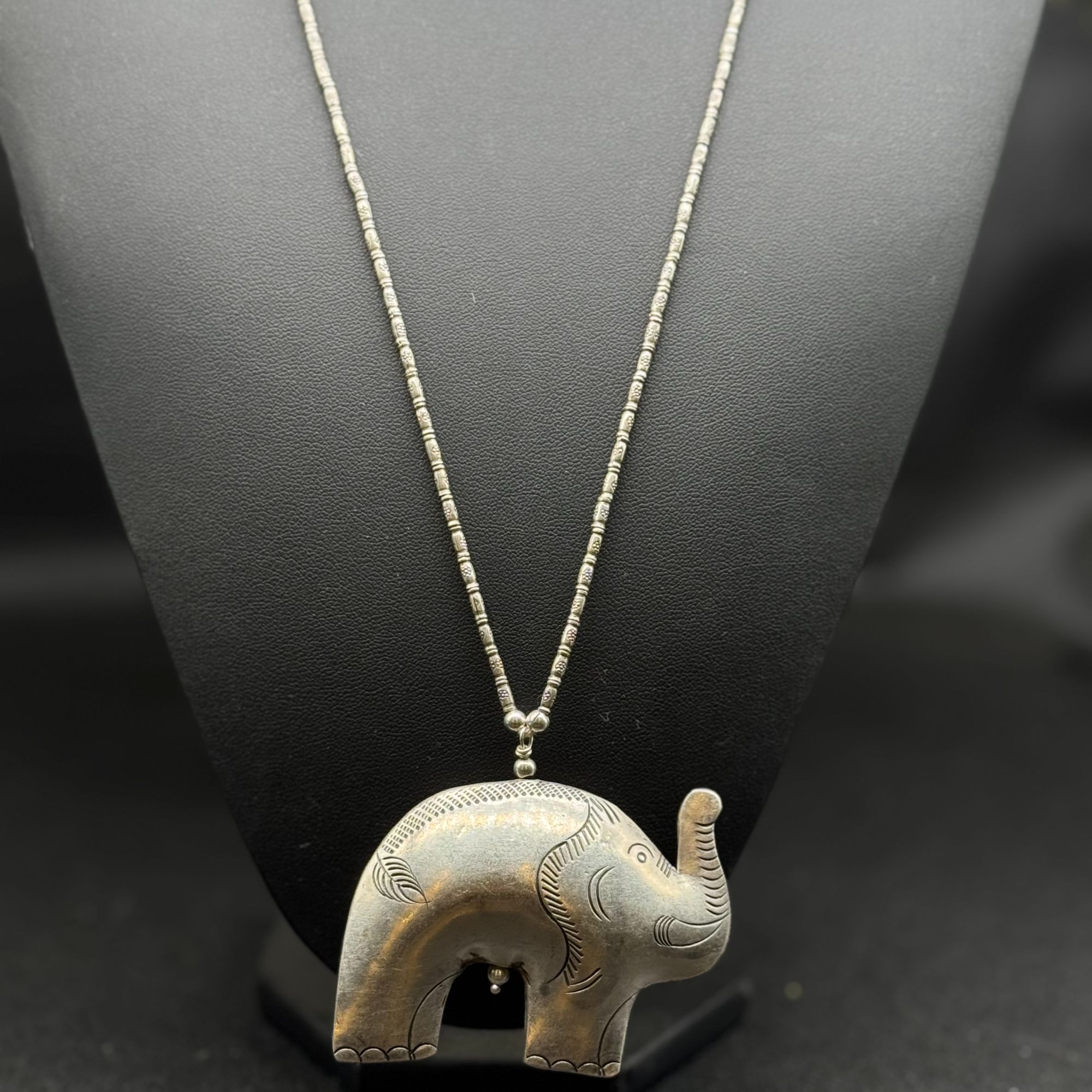 坠链均925银 泰式925银做旧立体浮雕大象项链