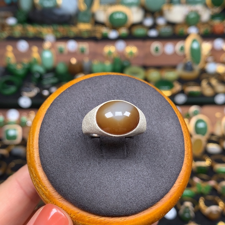 定制和田玉戒指银S925镶嵌