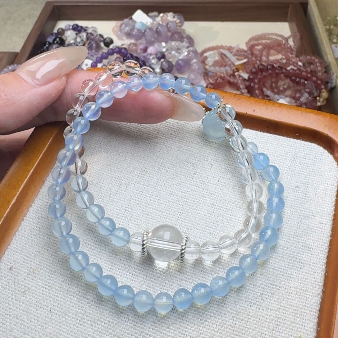 水晶手串未镶嵌海蓝宝