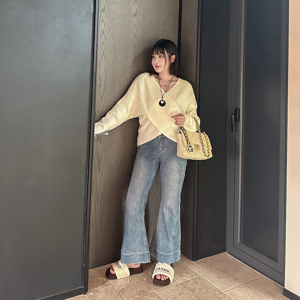 【春上新】胖mm显瘦时髦休闲牛仔喇叭裤9分裤200斤大码女装109-YK2