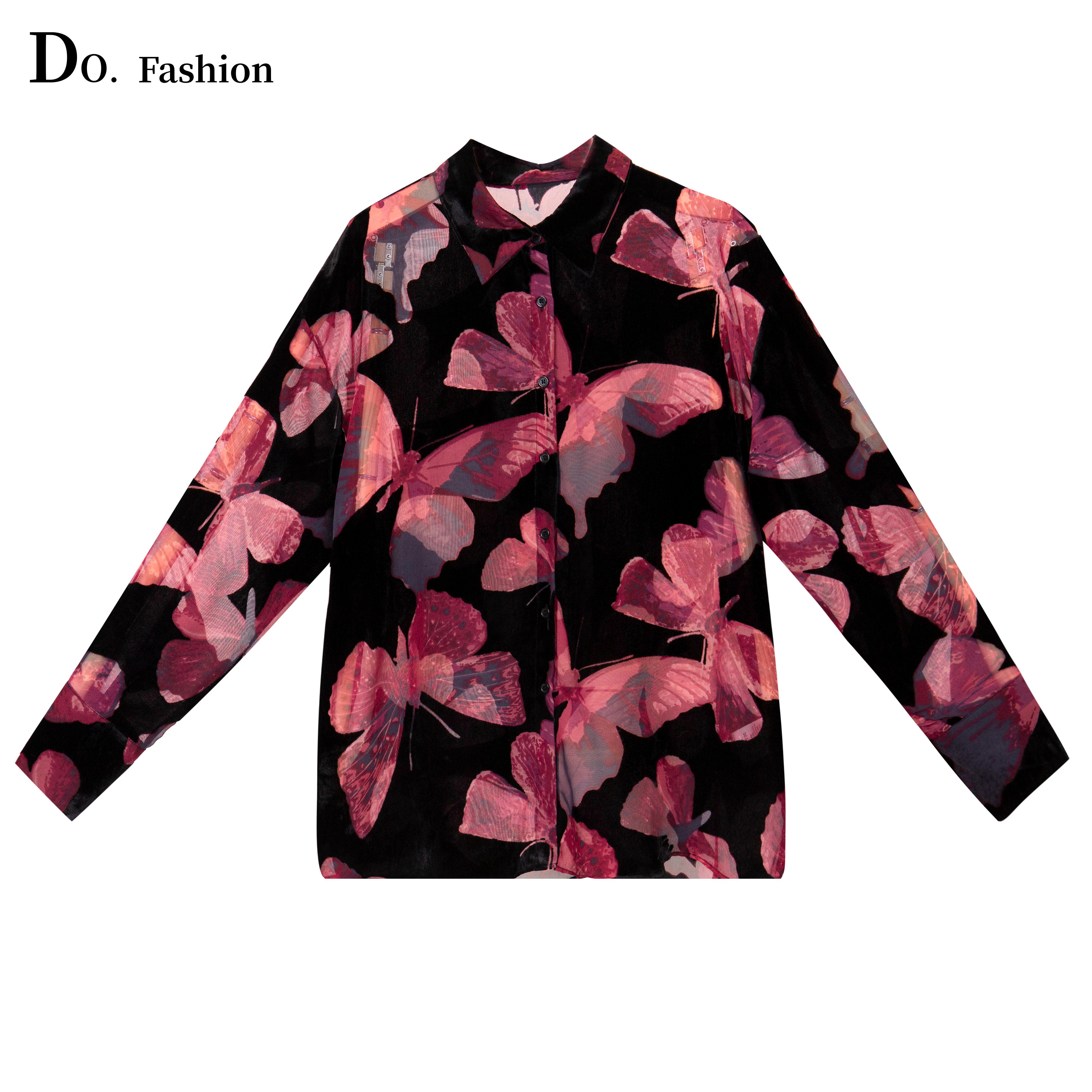 【Do.Fashion欧阳】“性感尤物”秋季蝴蝶丝绒重工烧花衬衫