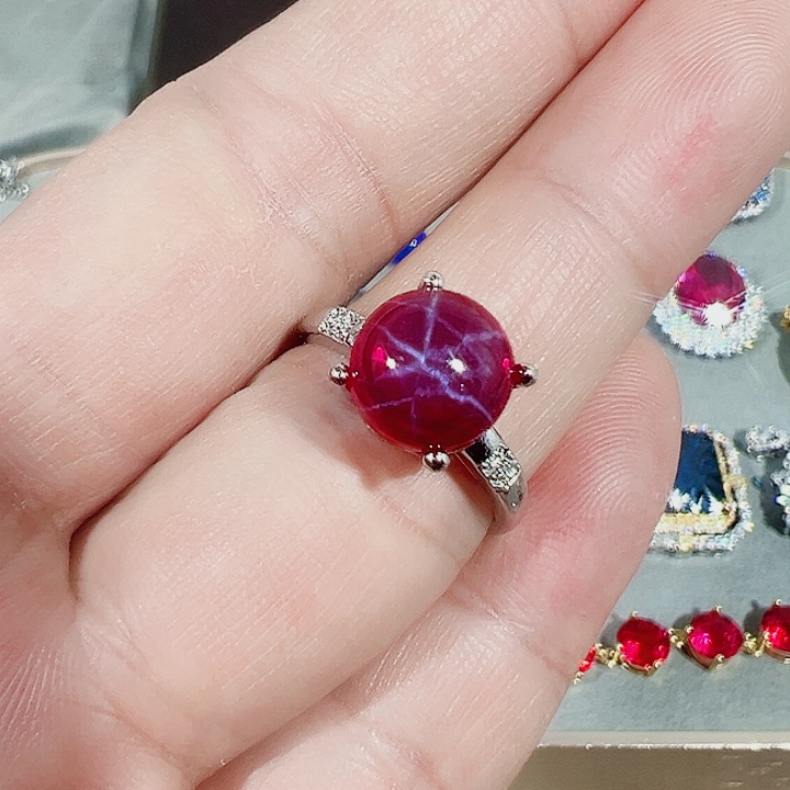 非金属红色蓝色满镶嵌吊坠戒指