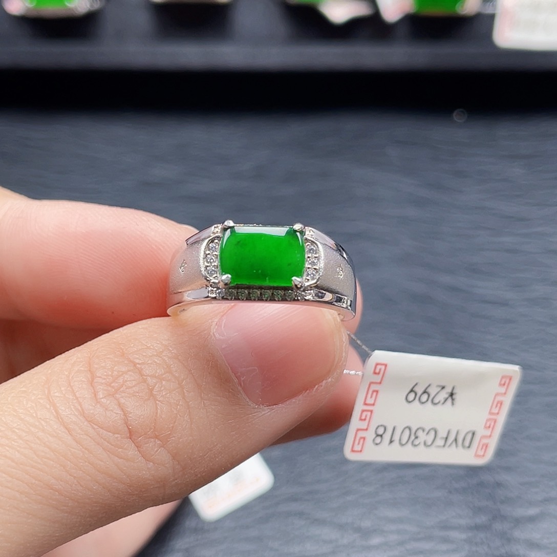 翡翠戒指银S925镶嵌子*Z天然a货翡翠3018