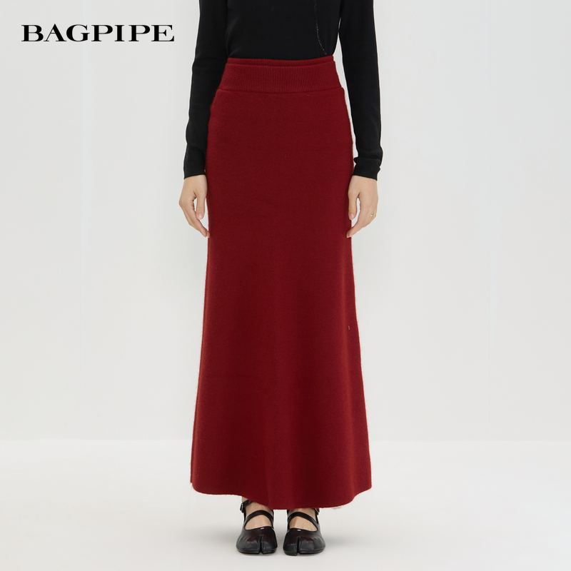 风笛2025冬季新款针织半身裙秋冬中长款圣诞新年穿搭裙子A字裙