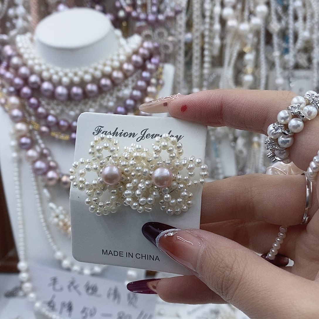 9***)淡水珍珠耳饰银S925镶嵌