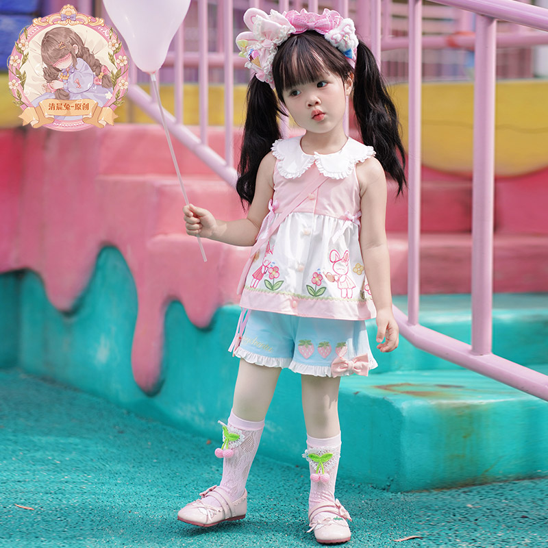 原创设计女童洛丽塔公主裙两件套夏季新款洋气粉色小女孩lolita裙