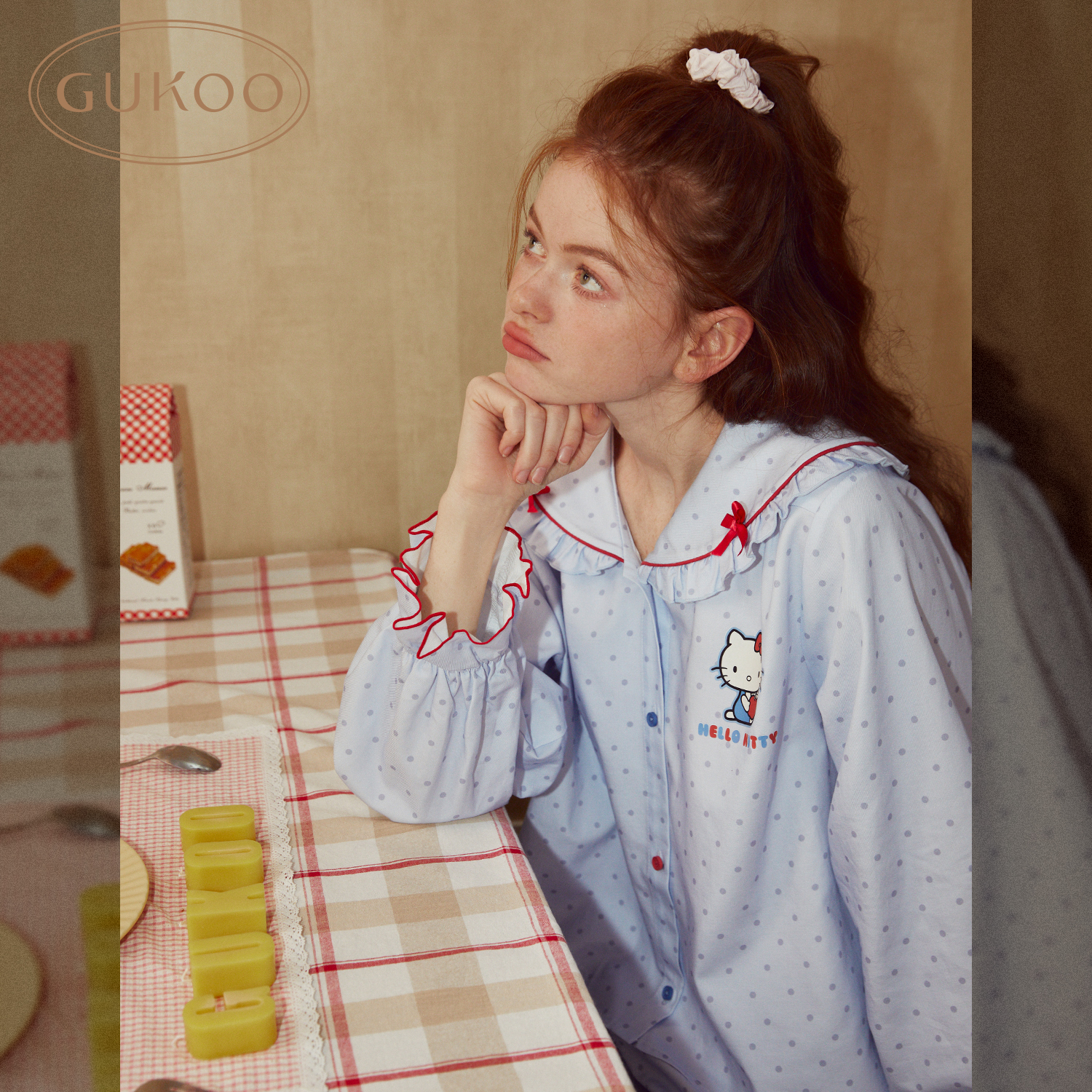 Gukoo果壳春季hellokitty联名甜美可爱长袖家居服套装