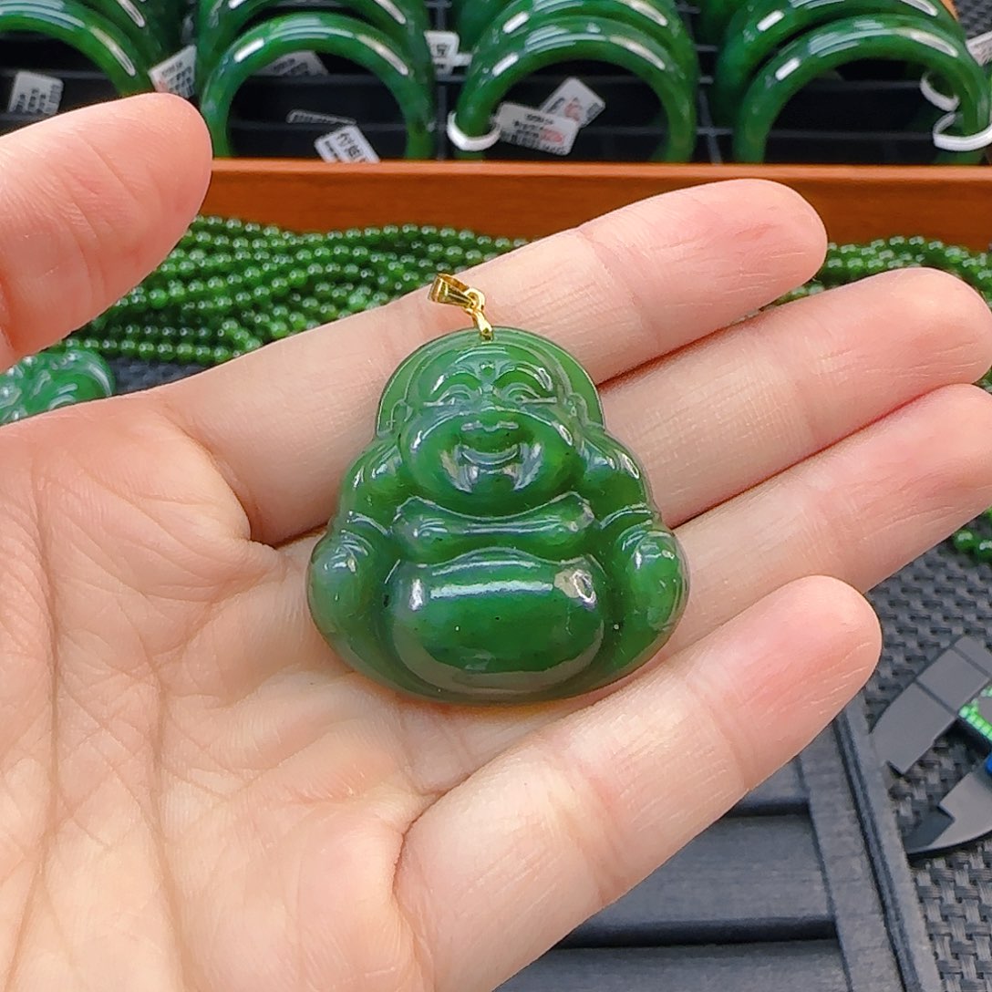 颈饰银S925镶嵌和田玉碧玉佛公卡35