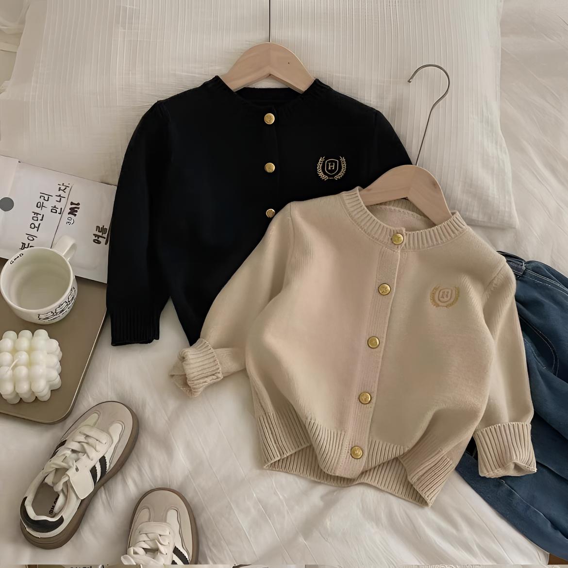 春秋学院风儿童开衫男女童针织毛衣外套中小童刺绣洋气春季外套