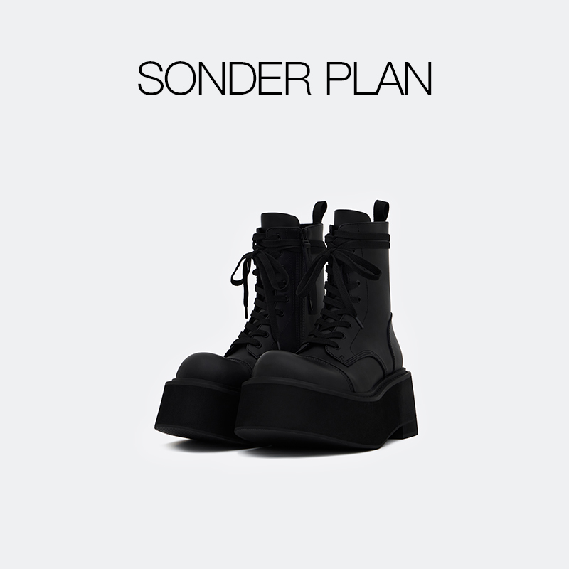 SONDERPLAN超厚底马丁靴 大头增高显瘦短靴马丁靴重工牛皮