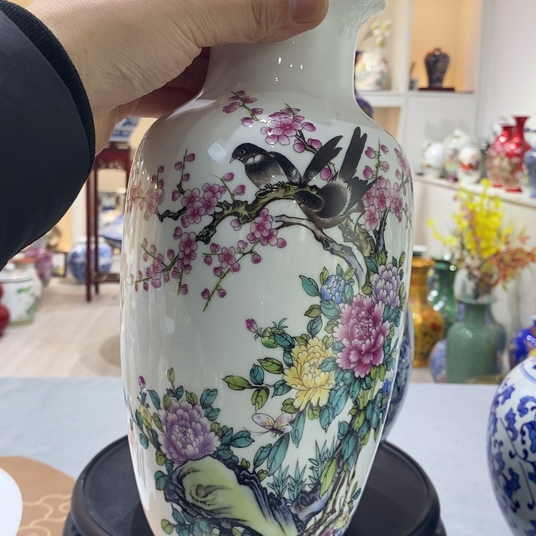 陶摆件27cm春色满圆冬瓜瓶