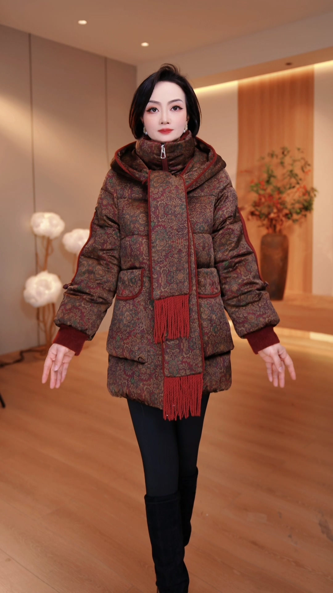 25年长款冬季女装棉服拼接连帽时尚洋气宽松保暖 FY-1611