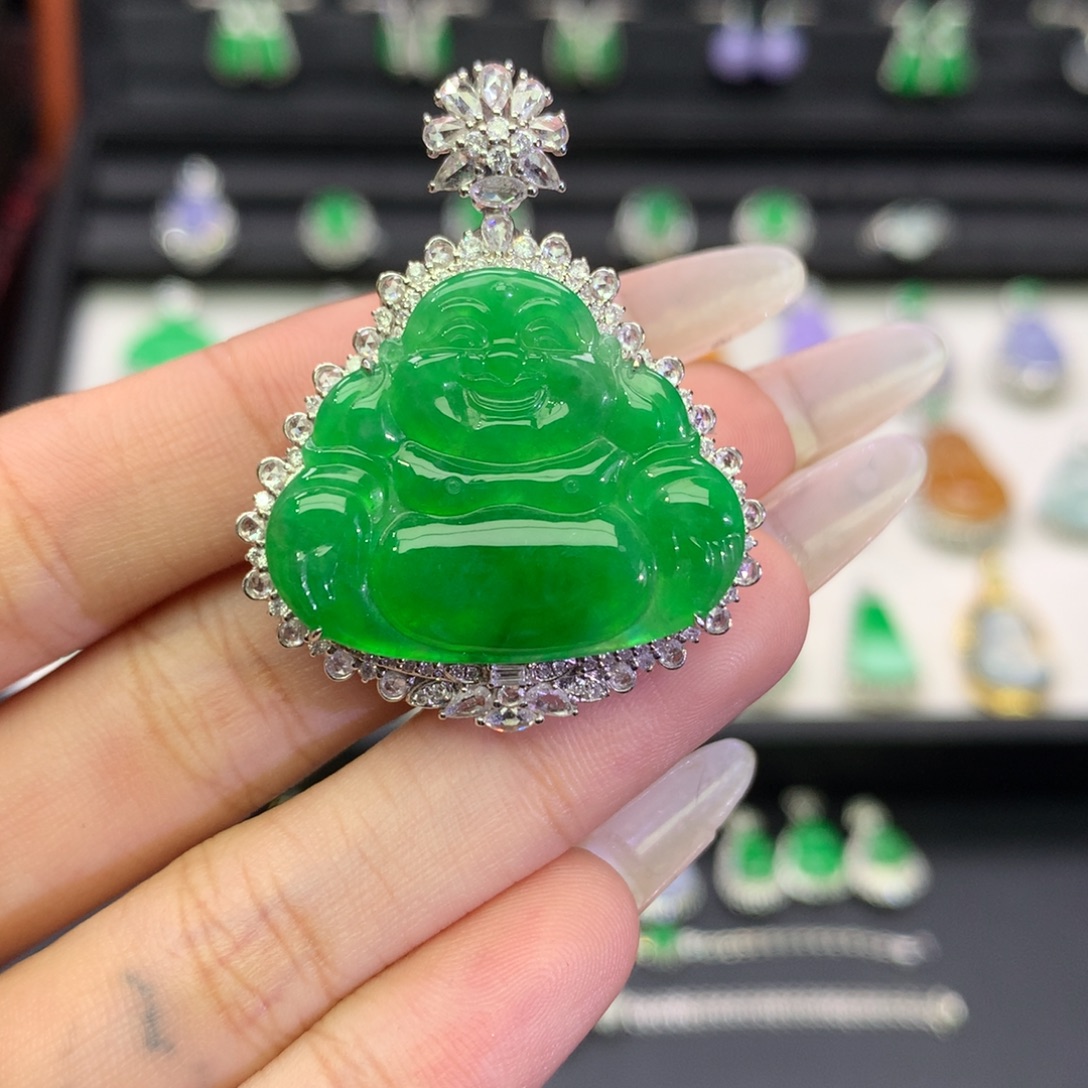 翡翠18K金镶嵌吊坠(不含链)