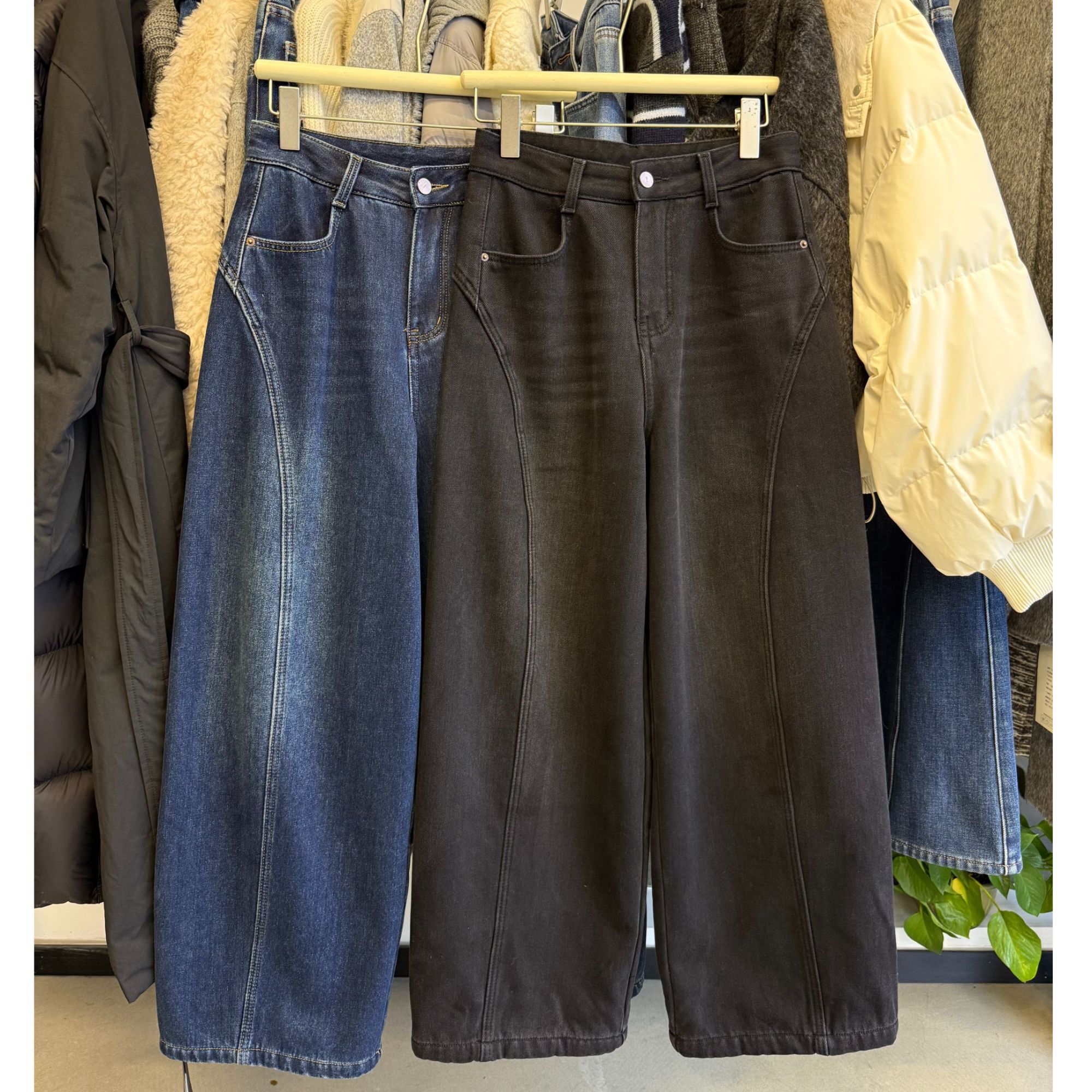 贝姐同款【复合绒弯刀牛仔裤】加绒无弹高腰牛仔裤6980 