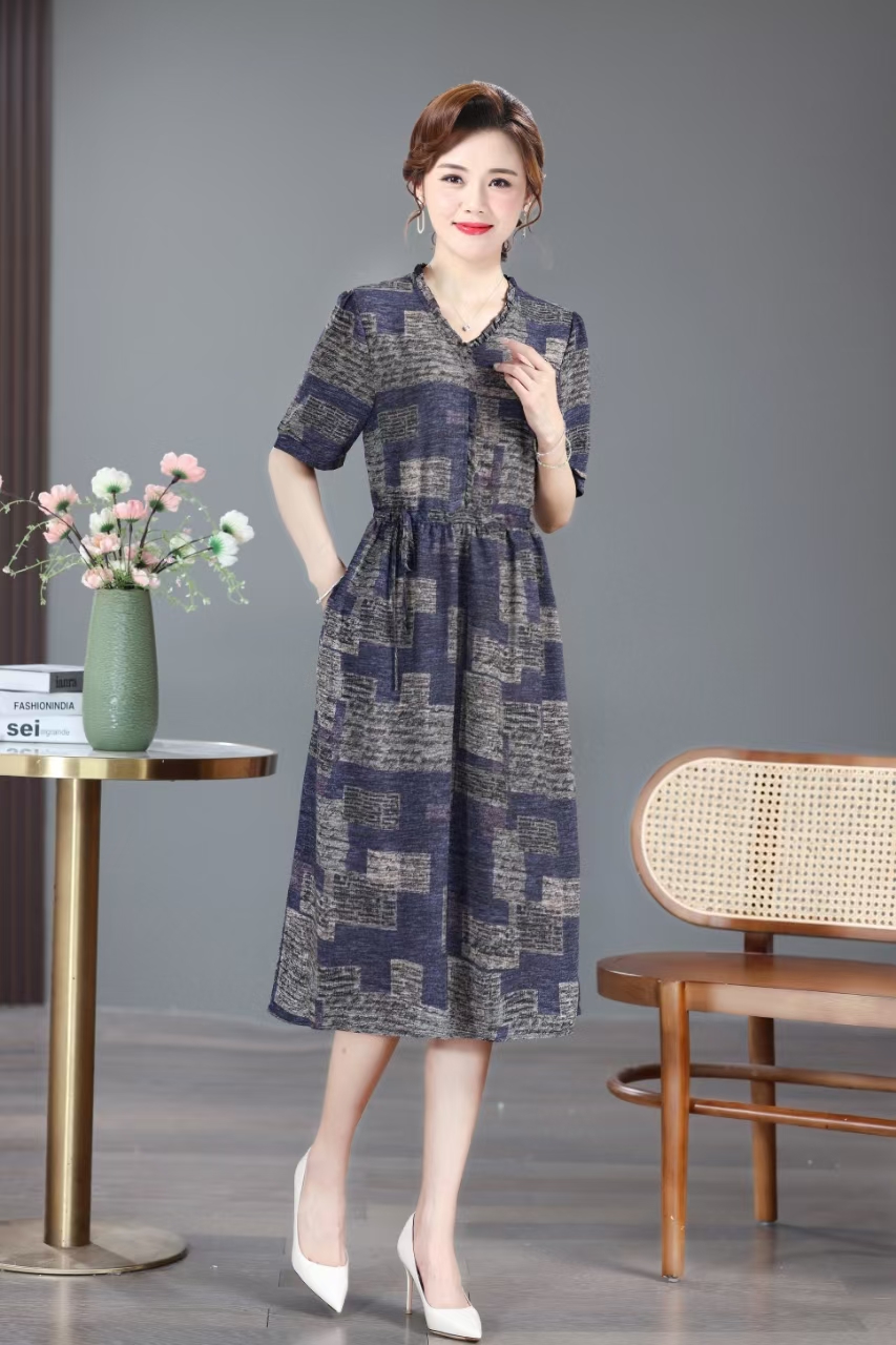 复古方块裙 夏季时尚轻奢亲肤透气中长款连衣裙