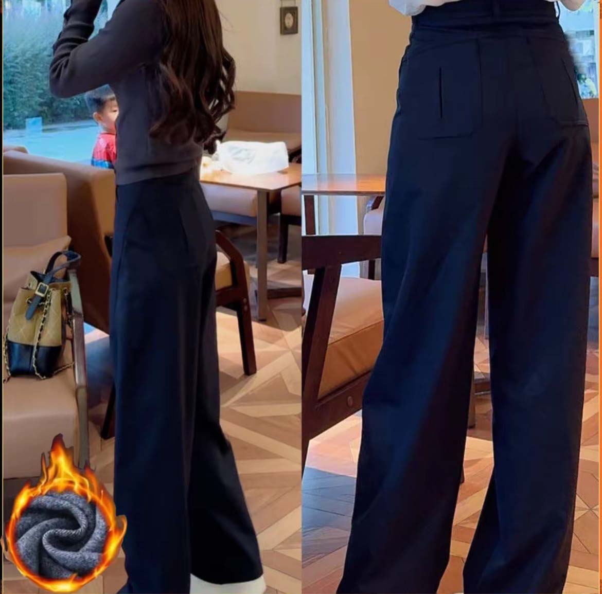 【正版原版】新款加绒加厚复古弯刀休闲裤女秋季显瘦百搭直筒裤T1