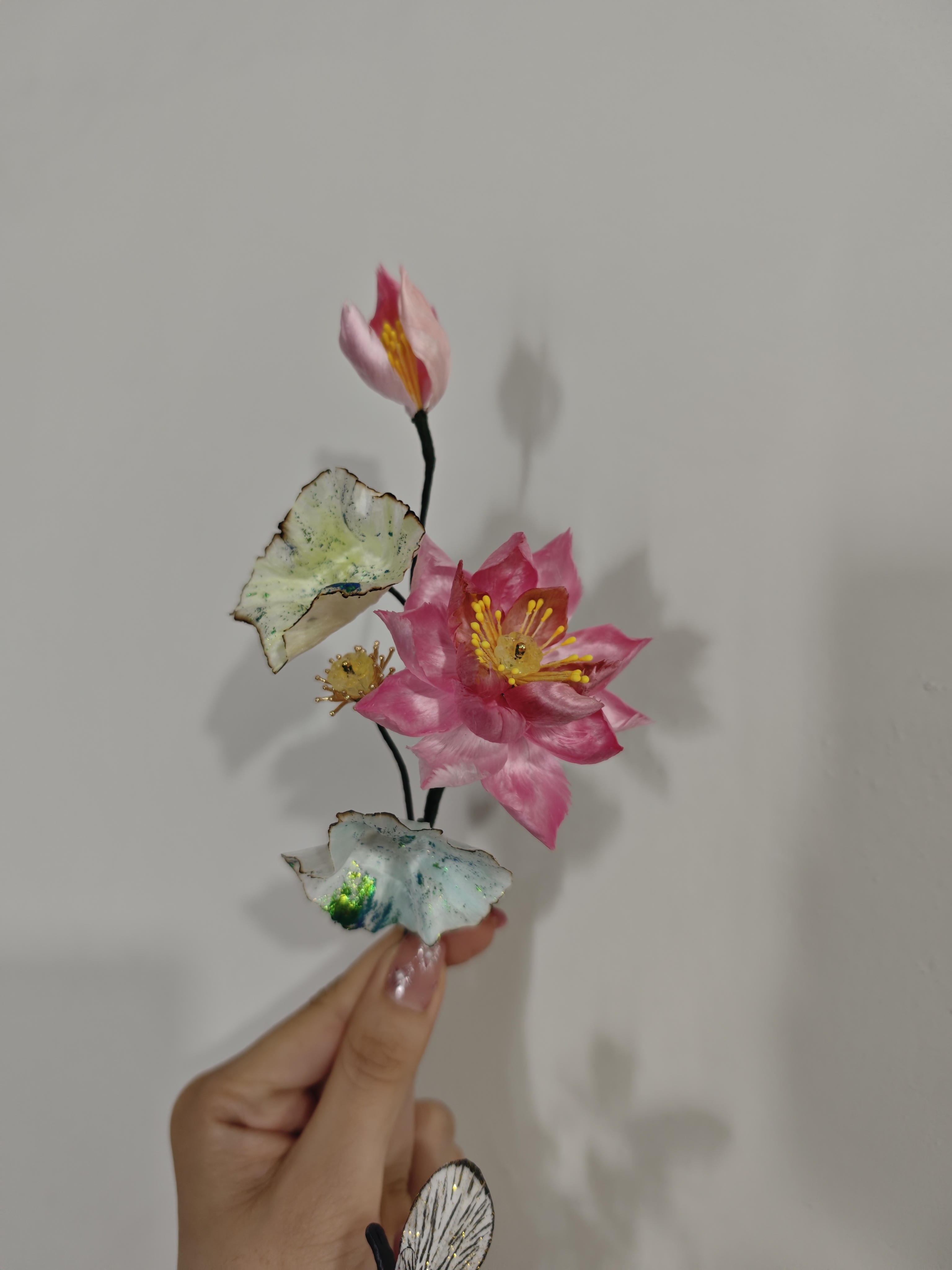 风雪初晴绒花荷花软簪手工气质百搭款汉服饰品
