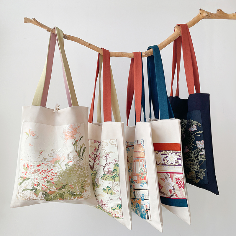 单肩包大容量简约汉服汉元素文艺提花绣花女包