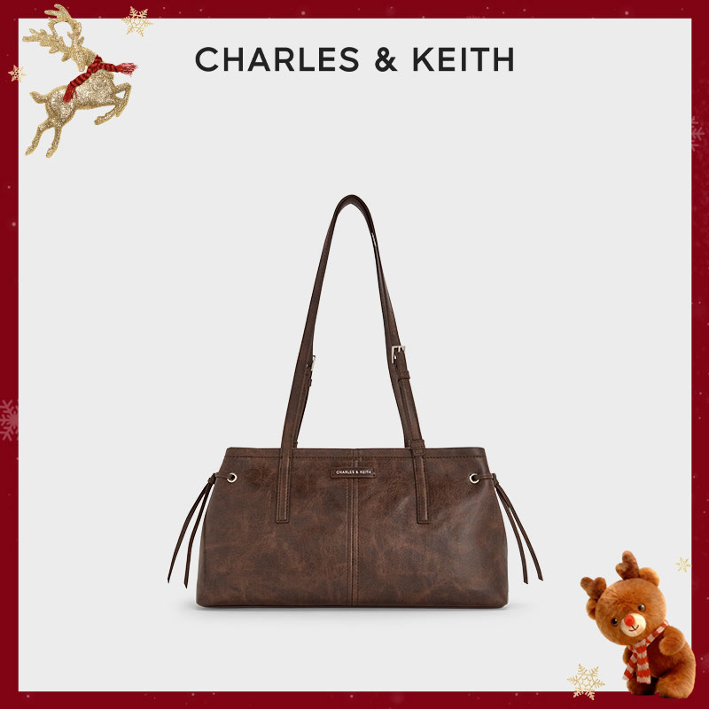CHARLES & KEITH【流光风】25秋新油蜡皮脏脏包绳结腋下包20782673