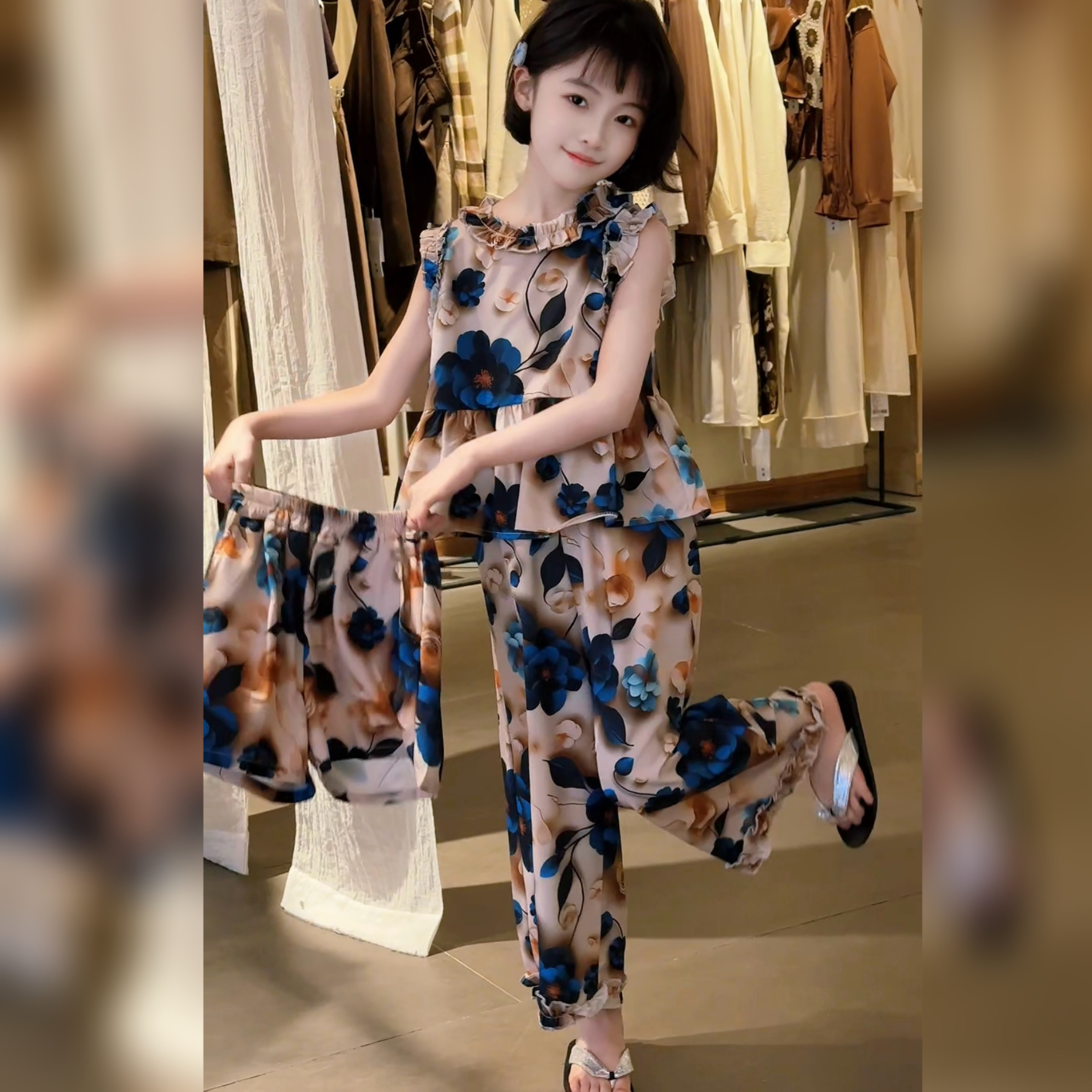 【古典女孩三件套】女童夏季套装2025新洋气儿童时髦装中大童