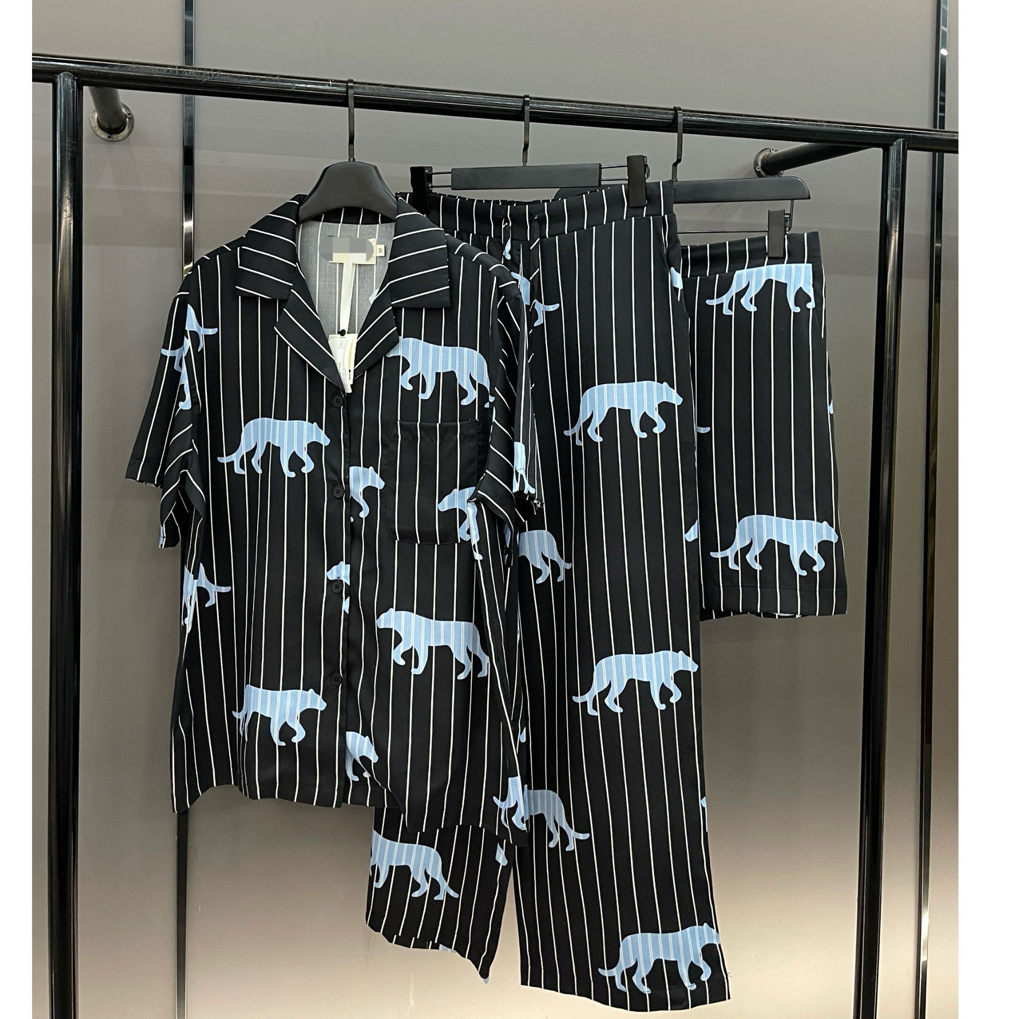 【兽家-天丝黑豹三件套】 新款夏季可外穿天丝短袖居家服睡衣套装
