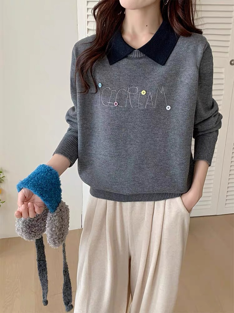 长袖秋季宽松型毛衣套头针织上衣毛长袖针织506