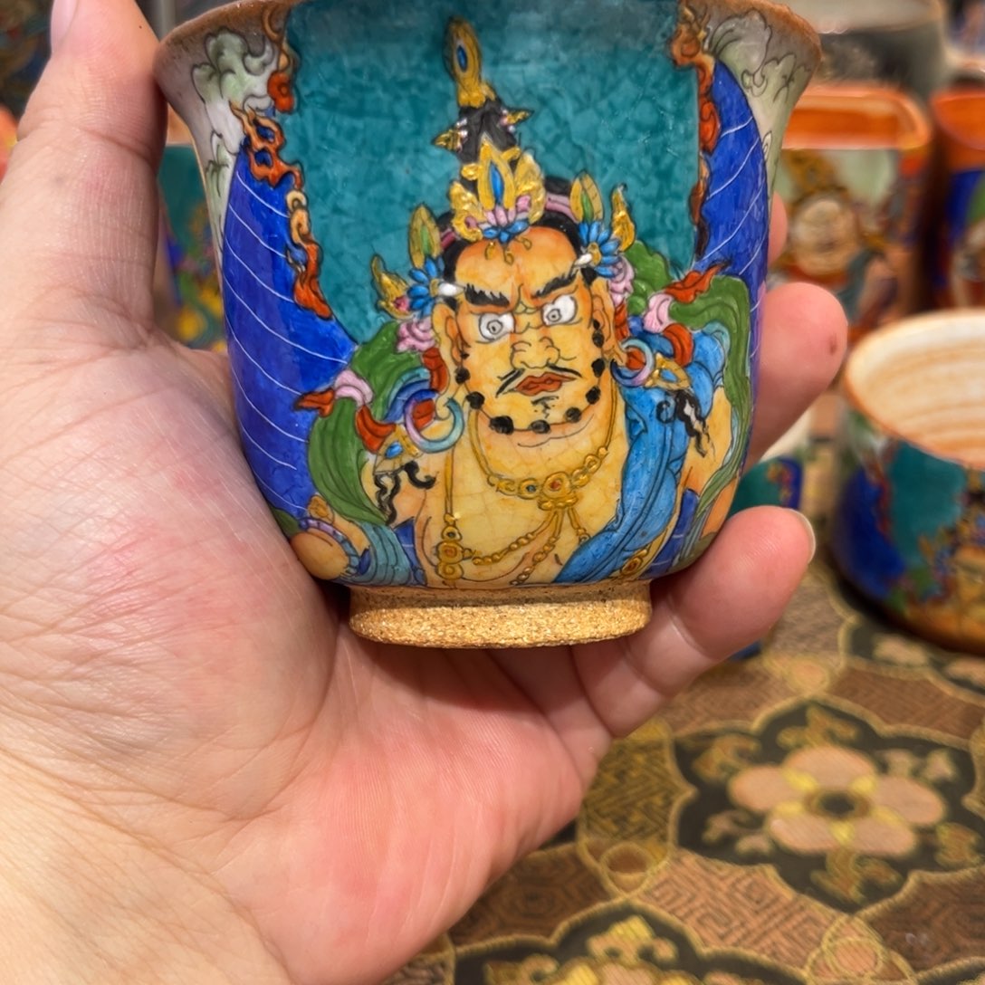 手工制作黄财神盖碗