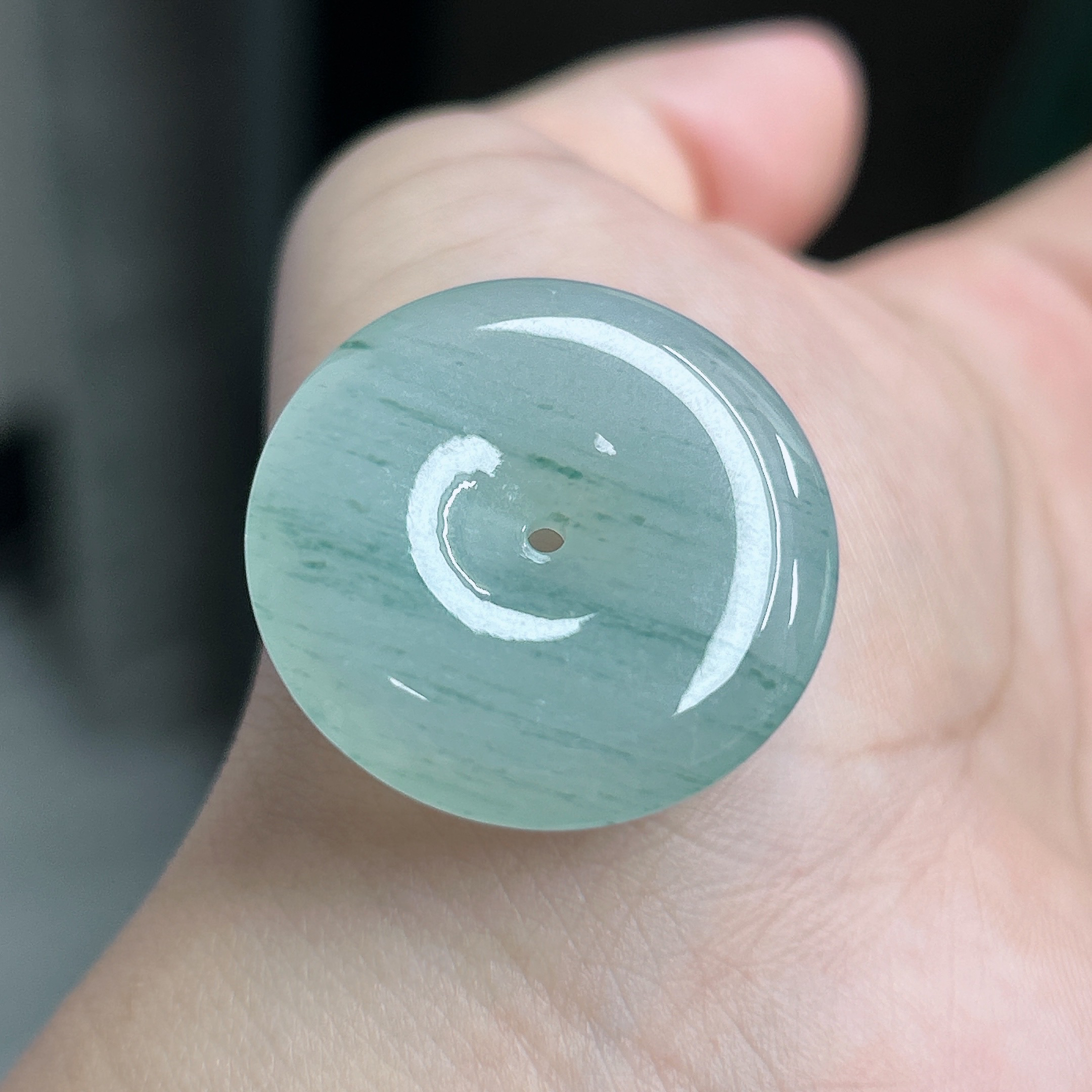 缅甸天然A货翡翠冰润飘花平安扣吊坠花色灵动尺寸27.6×6.1