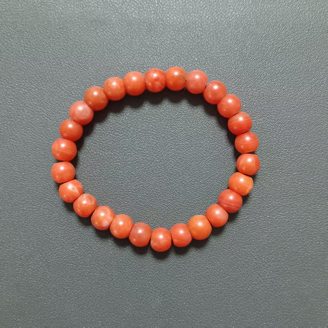 清代 SC0272 老甘南 南红 小算盘珠型 弹力手串-HD