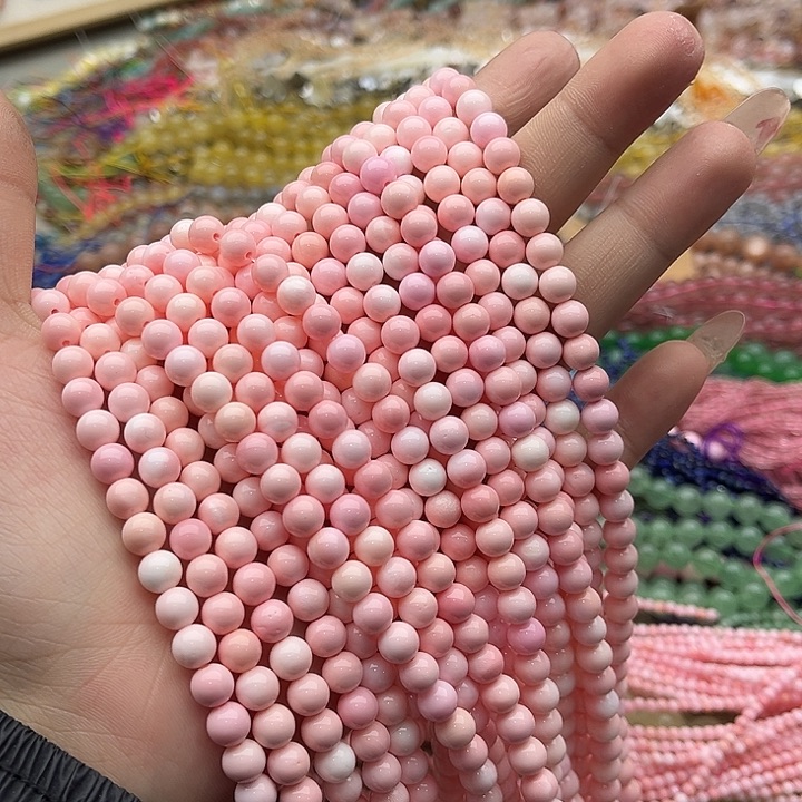 玛瑙/玉髓珠宝半成品未镶嵌一条6mm左右粉贝贝