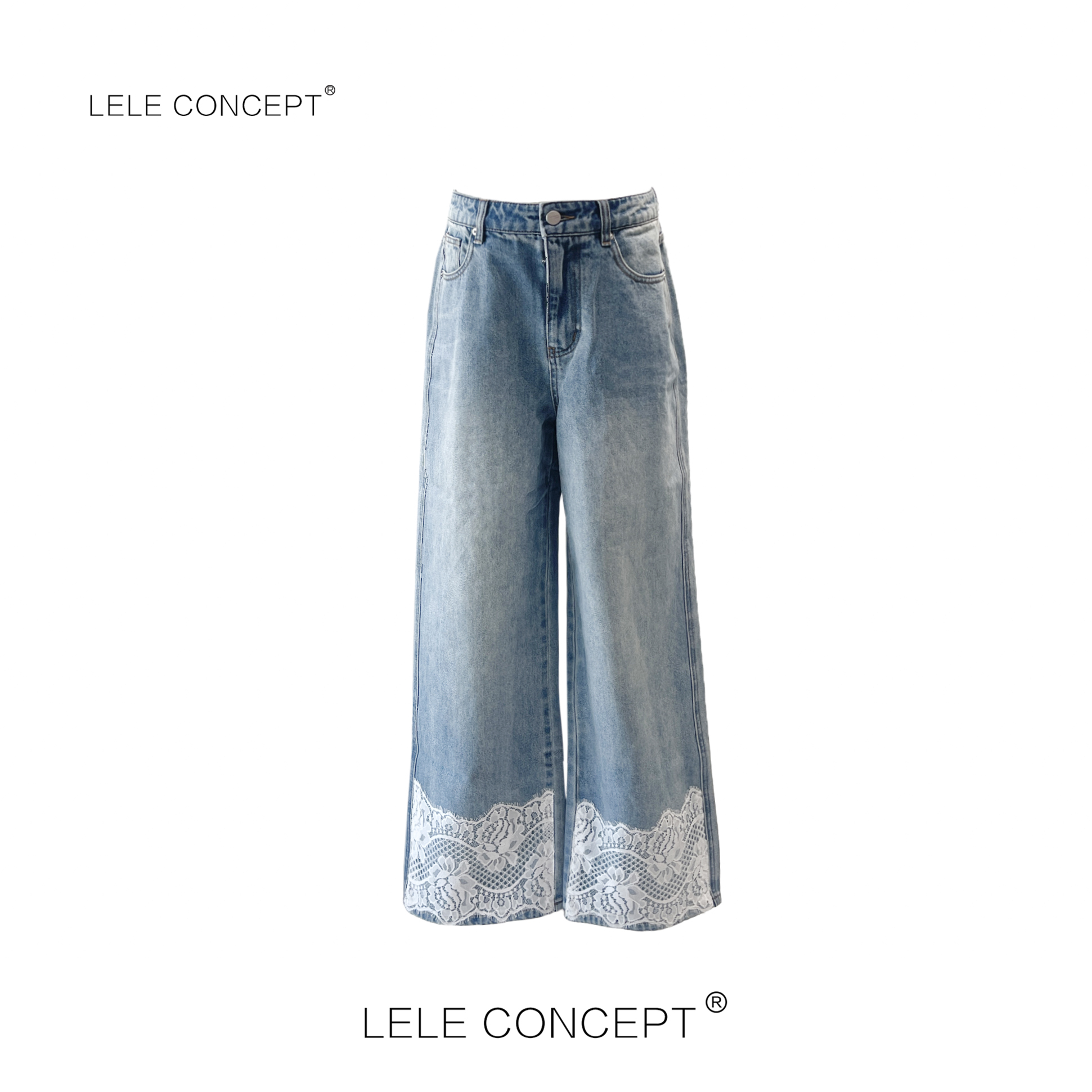 LELE CONCEPT丨新款设计师款下脚蕾丝边牛仔裤K0326