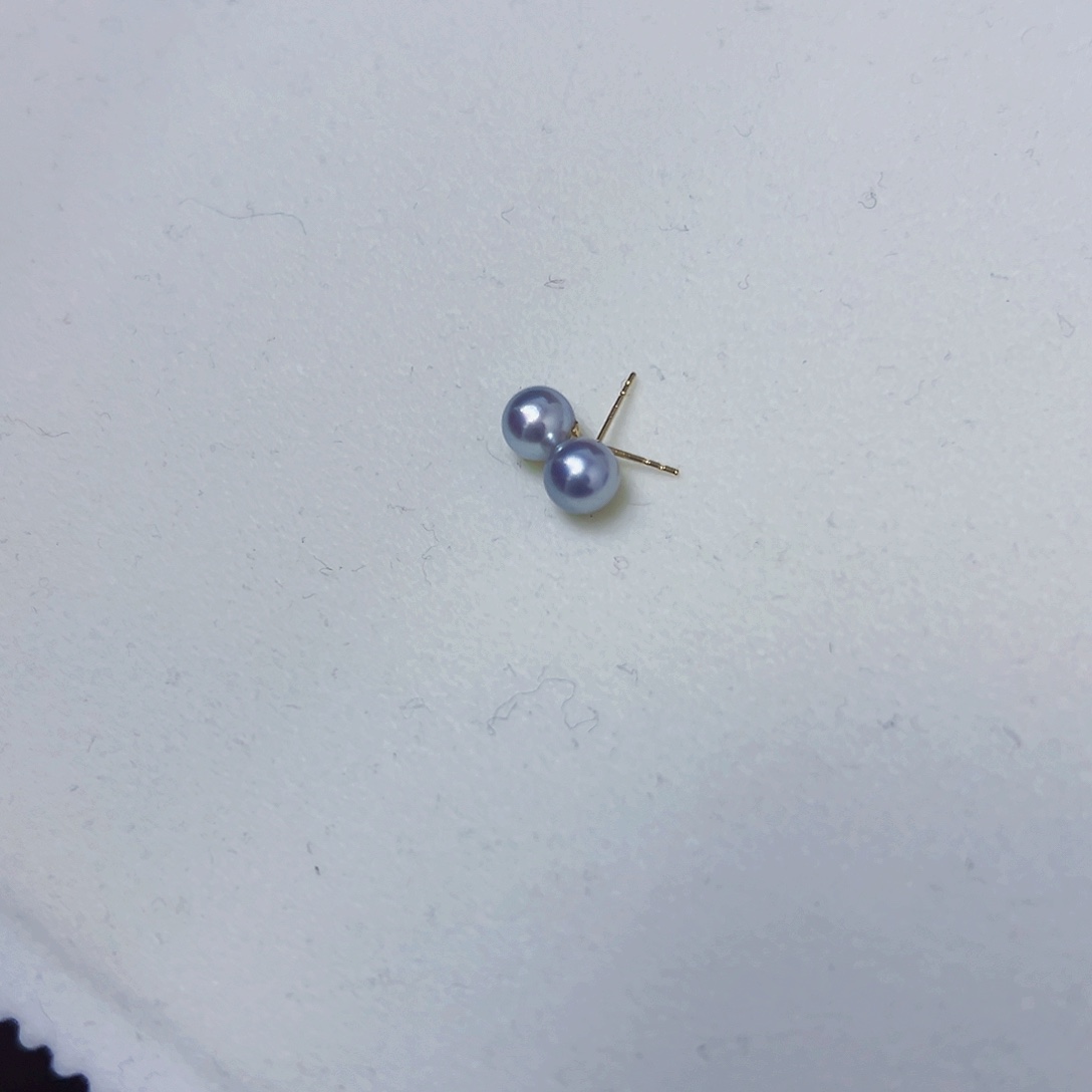 海水珍珠海水akoya真多麻色耳钉6-7mm18K金镶嵌
