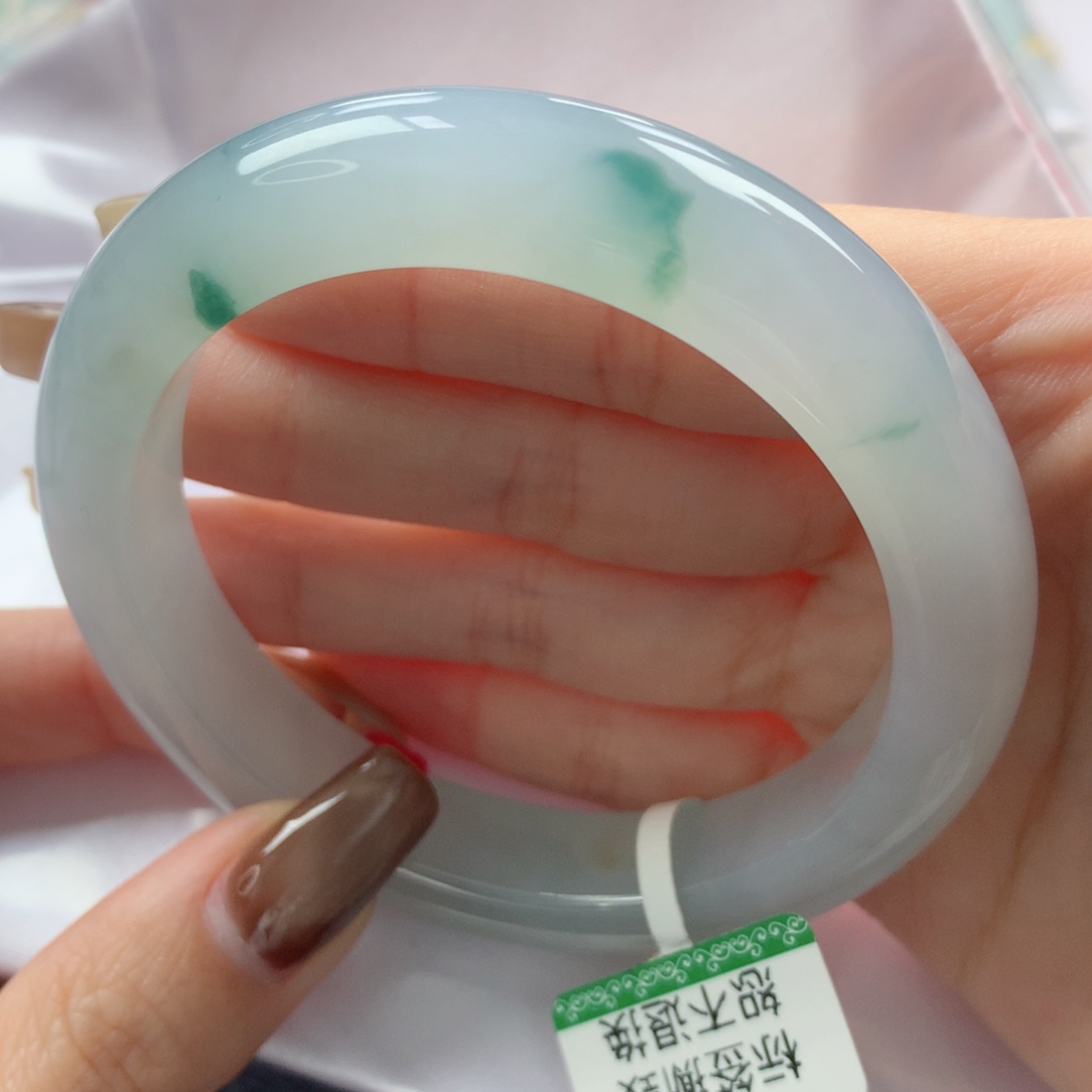 未镶嵌手镯翡翠冰胶润牛奶底飘色毕业款正圈56